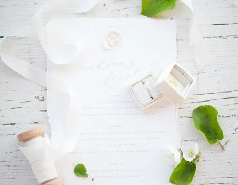 Wedding feast menu on a table Stock Photos