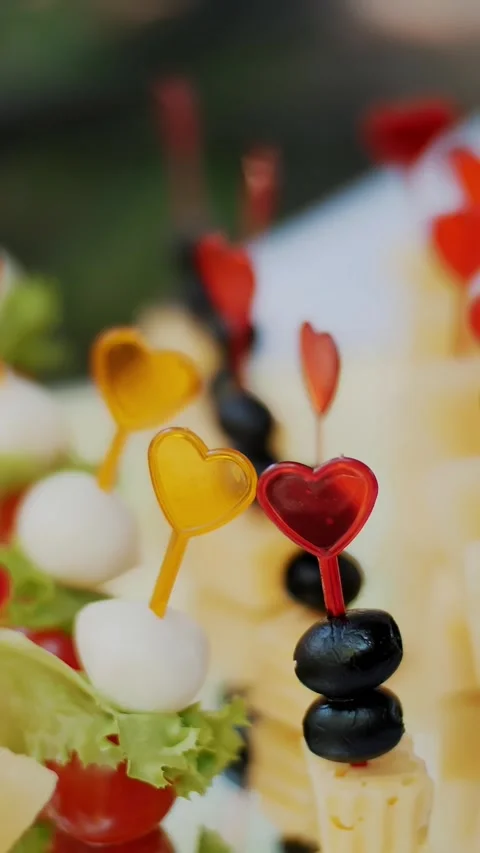 Wedding, festive reception, canapes on a buffet of snacks Stock Footage 306644125