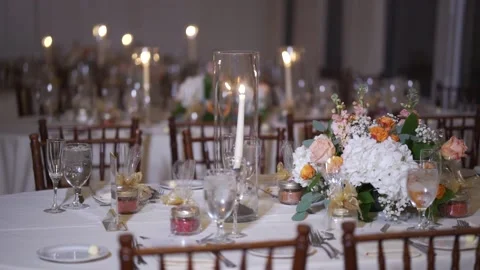 Wedding. Fine Dining Restaurant - Classy Table Setup Stock Footage 174414841