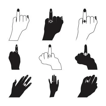 Wedding finger set. Ring Finger Silhouette, Diamond Ring Svg, Bride Finger Stock Illustration