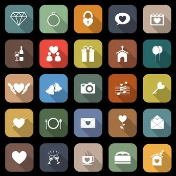 Wedding flat icons with long shadow Stock Illustration