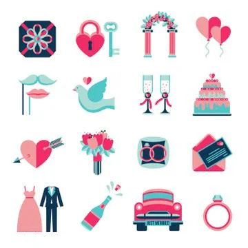 Wedding Flat Icons Set Illustration