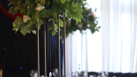 Wedding floral composition on the tables Stock Footage 99336037