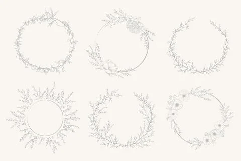 Wedding floral handdrawn vector border set. Stock Illustration