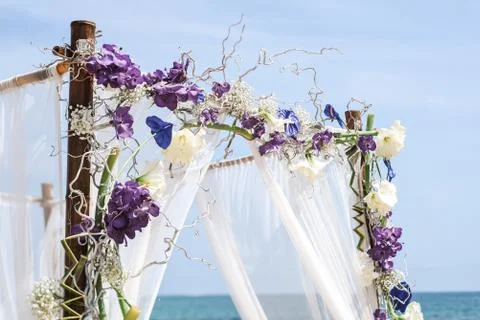 Wedding floral setup on beach Stock Photos
