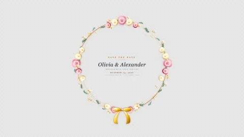 Wedding Floral Wreath Frame Draw Gold 4K Alpha Видео 346125233