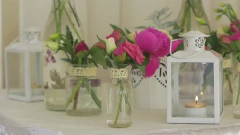 Wedding Floristics Candle Stock Footage 135735497