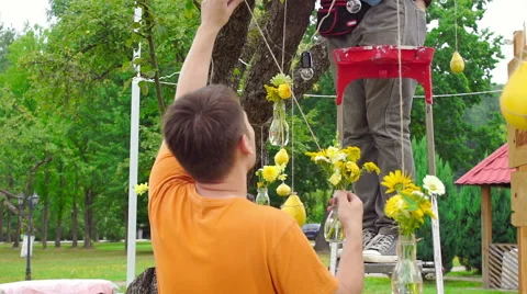 Wedding floristics in a rustic style Stock Footage 66431767
