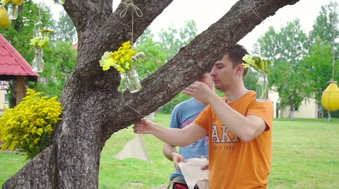 Wedding floristics in a rustic style Stock Footage 66680489