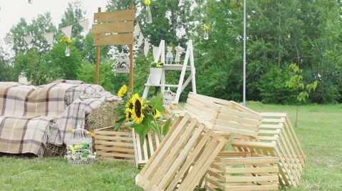 Wedding floristics in a rustic style Stock Footage 67505374