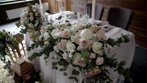 Wedding flower arrangement on the table. Stock Footage 166706246