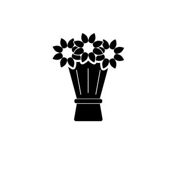 Wedding Flower Bouquet Solid Flat Vector Icon Isolated on White Background Stock Illustration
