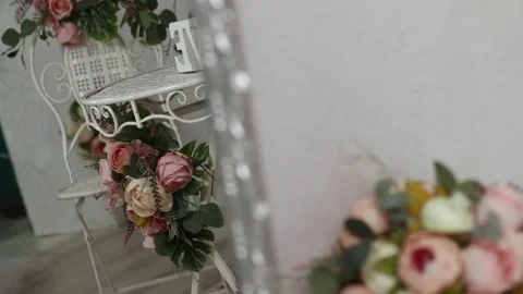 Wedding Flower Decorations in a White Studio Video stock 241322854