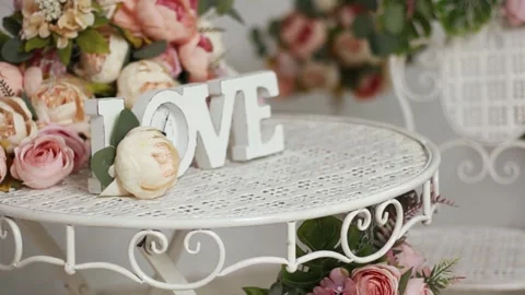Wedding Flower Decorations in a White Studio Video stock 241322891