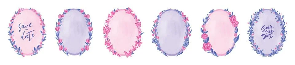 Wedding flower frame, vector floral watercolor celebration border set Stock Illustration