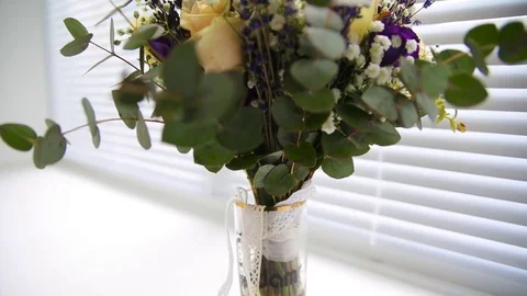 Wedding flowers bouquet on the window Stock Footage 82954008