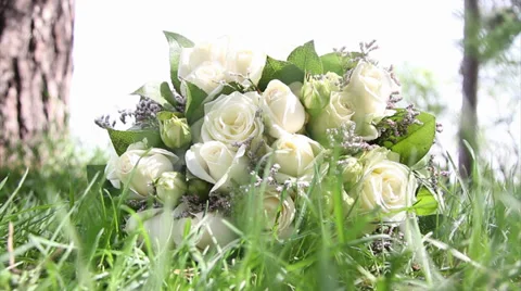 Wedding Flowers lie on the grass Stock Footage 38261337
