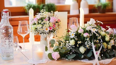 Wedding flowers setup in hotel. Stock Footage 118284957