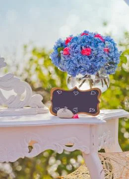 Wedding frame for ceremony at table Stock Photos