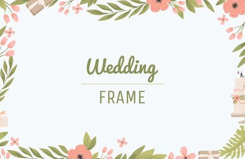Wedding frame flat design. Rectangular border with text space in center. Leaves Stock Illustration
