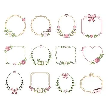 Wedding Frame Icon Set Romantic Flat Vector Collection Stock Illustration