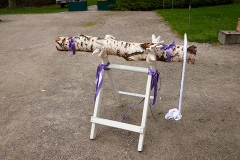 Wedding game tree trunk saw Stock Photos