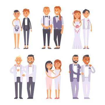 Wedding gay couples vector characters Stock Illustration