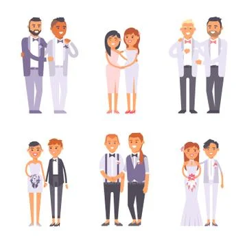 Wedding gay couples vector set Stock Illustration