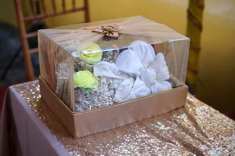 Wedding Gift in Clear Box Stock Photos