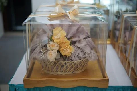 Wedding Gift in Clear Box Stock Photos