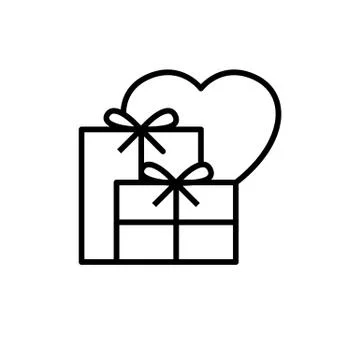 Wedding gift icon. gift box with love illustration. simple clean monoline sym Stock Illustration