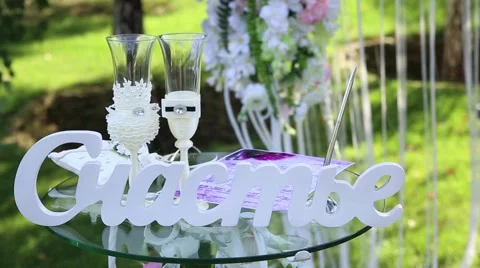 Wedding glasses and decor Stock Footage 44273824