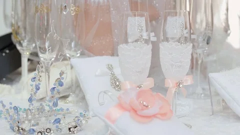 Wedding Glasses on the Table Stock Footage 74105936