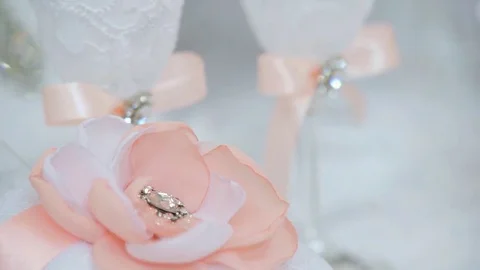 Wedding Glasses on the Table Stock Footage 74105940