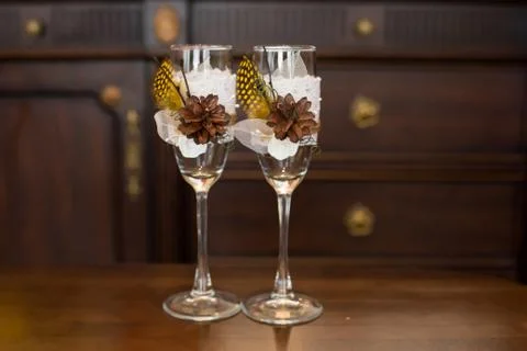 Wedding glasses on the table Stock Photos