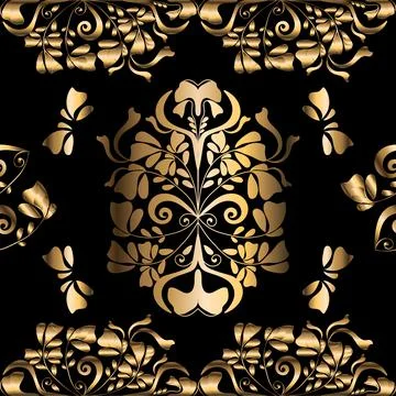 Wedding gold background. On a black background. Gold elements. Seamless vecto イラスト素材