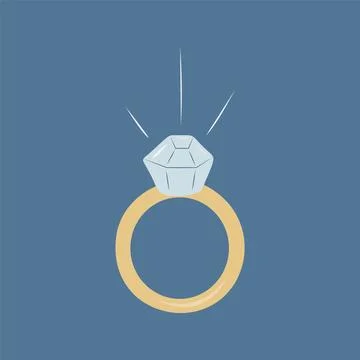 Wedding gold ring with stone on blue background. Stock Illustration