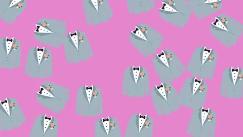 Wedding Groom Suit Pattern with Bow Tie and Boutonniere on Pink Background Stock Footage 345539991