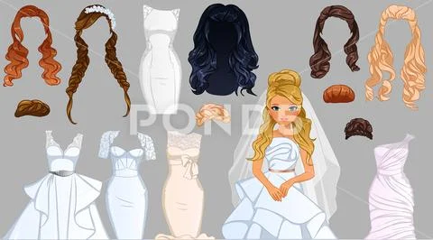 Wedding Hairstyles Paper Doll. Vector Illustration: Royalty Free #234285286