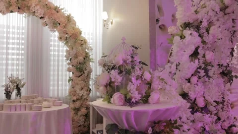Wedding Hall Decorated with Flowers Video stock 300492054