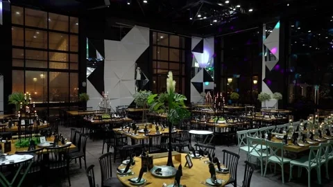 Wedding hall, preparation for the banquet. Stock Footage 204074485
