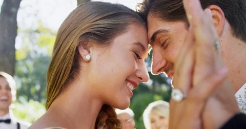 Wedding hands with rings and groom hugging the bride 4K 4k Stock Footage