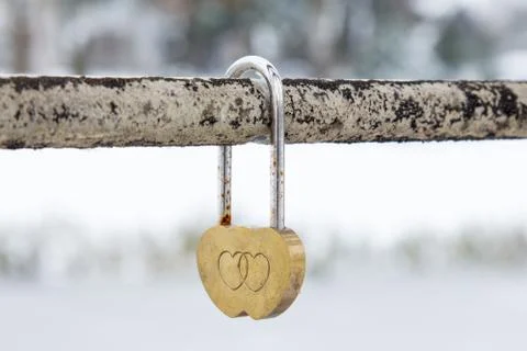Wedding hinged lock with hearts Stock Photos