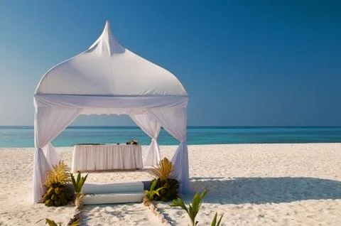 Wedding hut at the beach Stock Photos