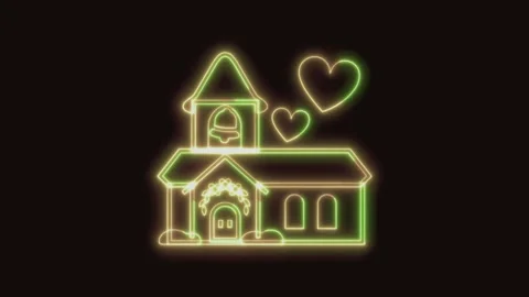 Wedding Icon Neon Seamless Loop 4K (Black Background) 動画素材 310361541