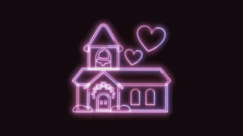 Wedding Icon Neon Seamless Loop with Black Background 4K 動画素材 311304177