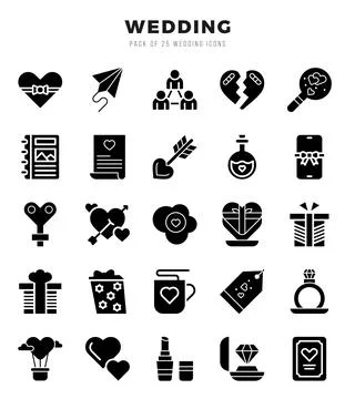 Wedding icon pack for your website. mobile. presentation. and logo design. Stock Illustration