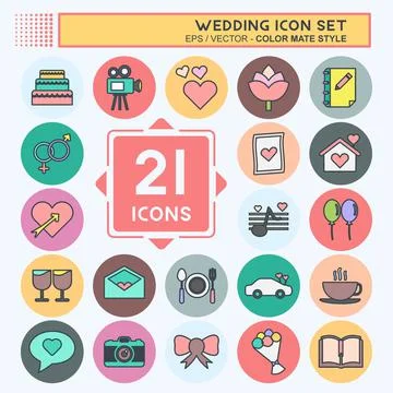 Wedding Icon Set. suitable for Mobile Apps symbol. color mate style. simple d 스톡 일러스트