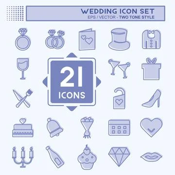 Wedding Icon Set in trendy two tone style isolated on soft blue background イラスト素材