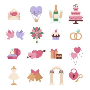 Wedding icon vector set isolated on white background Stock Illustration